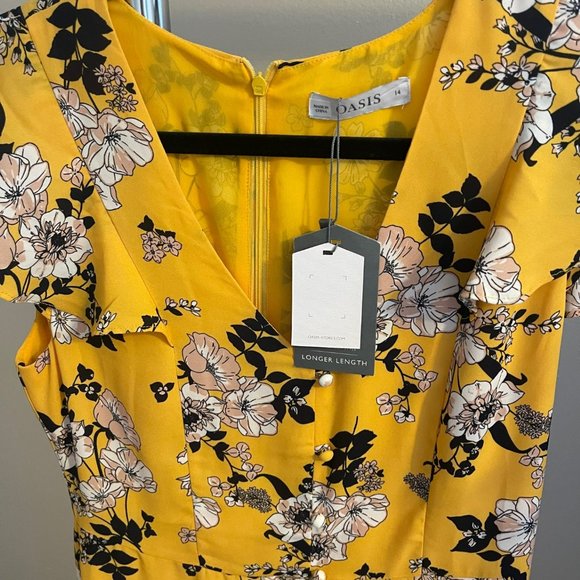 Oasis from ASOS midi tea dress with frill sleeves in floral print yellow NWT - Picture 5 of 6